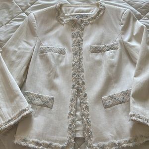 ZARA Spain Vintage Ecru with trims round neck cotton long sleeves blazer Size S